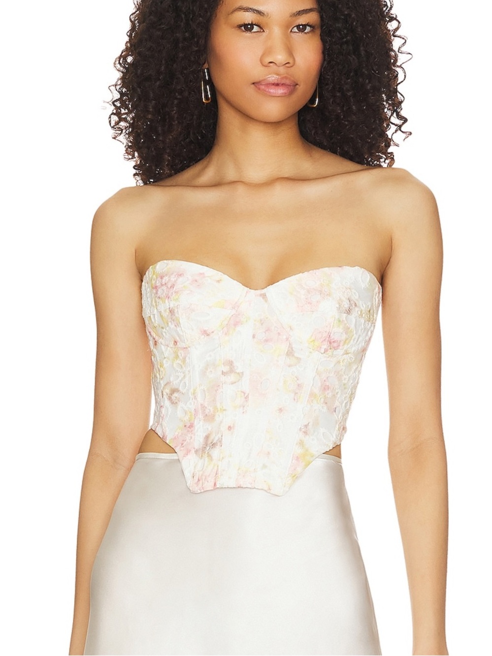 Bardot Lila Floral Lace Bustier Top - White/Pastel - Size Medium
